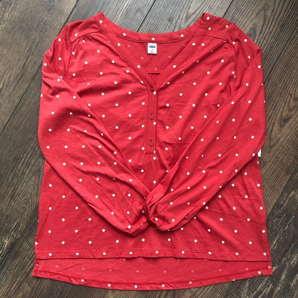 Old Navy Polka Dot V-Neck Henley Blouse